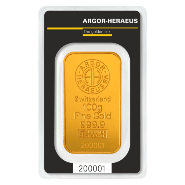 100g Argor Heraeus sztabka złota